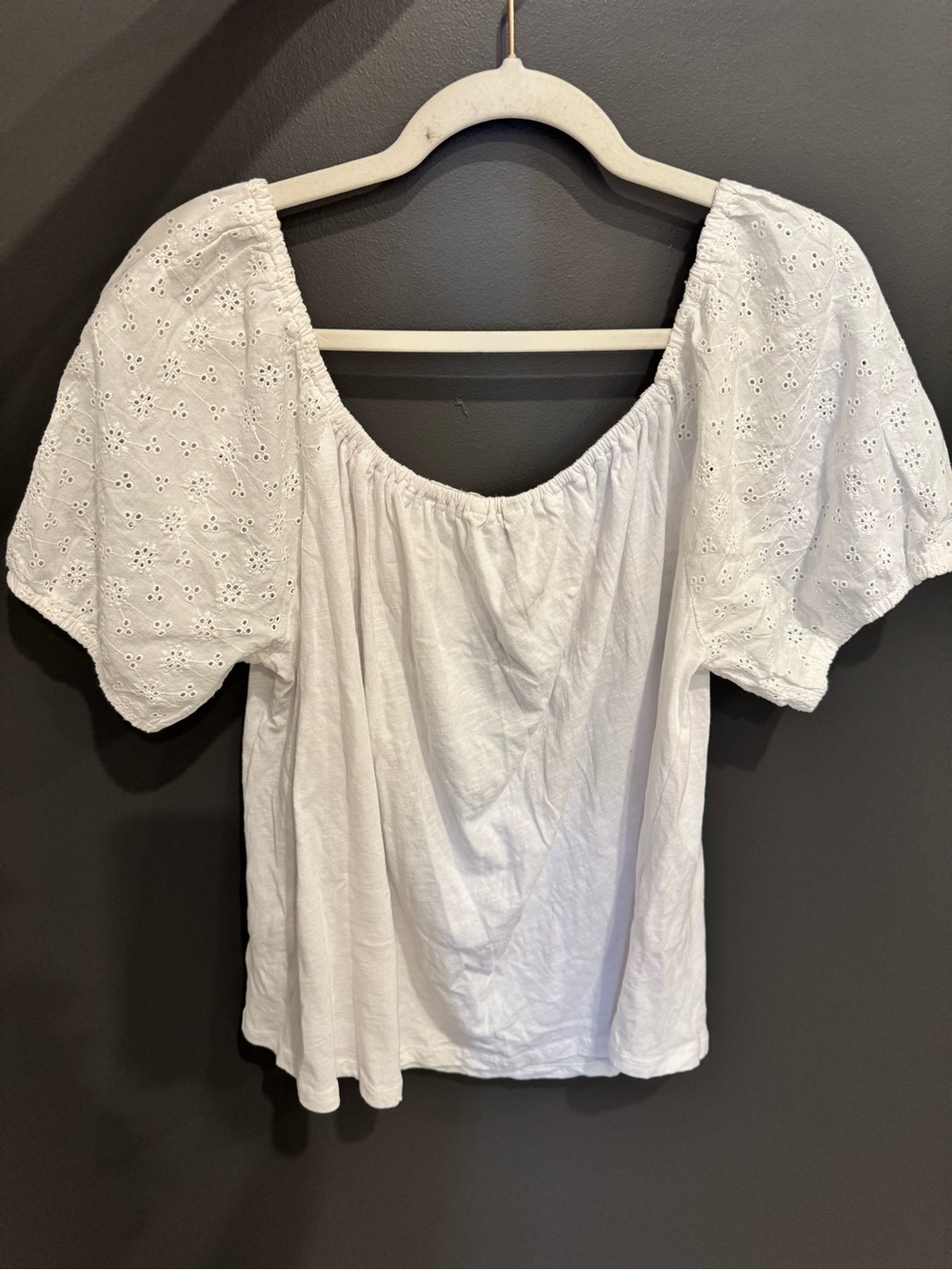 NWT Lucky Brand White Eyelet Puff Sleeve Top - Large